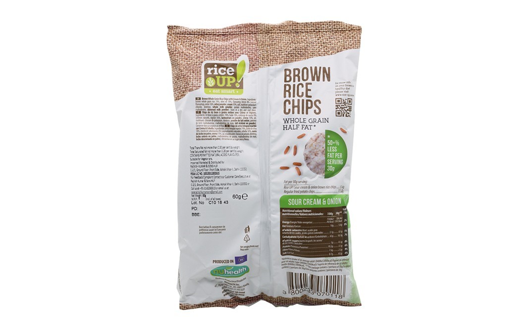 RiceUp Brown Rice Chips Sour Cream & Onion   Pack  60 grams